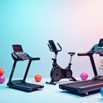 a modern home gym setup featuring three high-tech treadmills, a stationary bike, and colorful exercise balls for kvalitní sportovní vybavení and úspěšný trénink