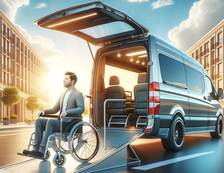 Revoluce v mobilitě: Jak bezbariérová auta od Allied Mobility mění životy 1 a man in a wheelchair boarding a fully accessible van with a lowered ramp, showcasing modern mobility solutions.