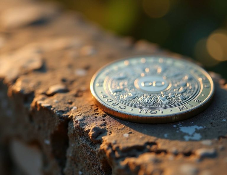 Stříbrné groše se jménem: Tradiční dar k svátku dnes, který hřeje u srdce 9 a close-up of an intricately engraved silver coin with a name, resting on a rustic stone surface