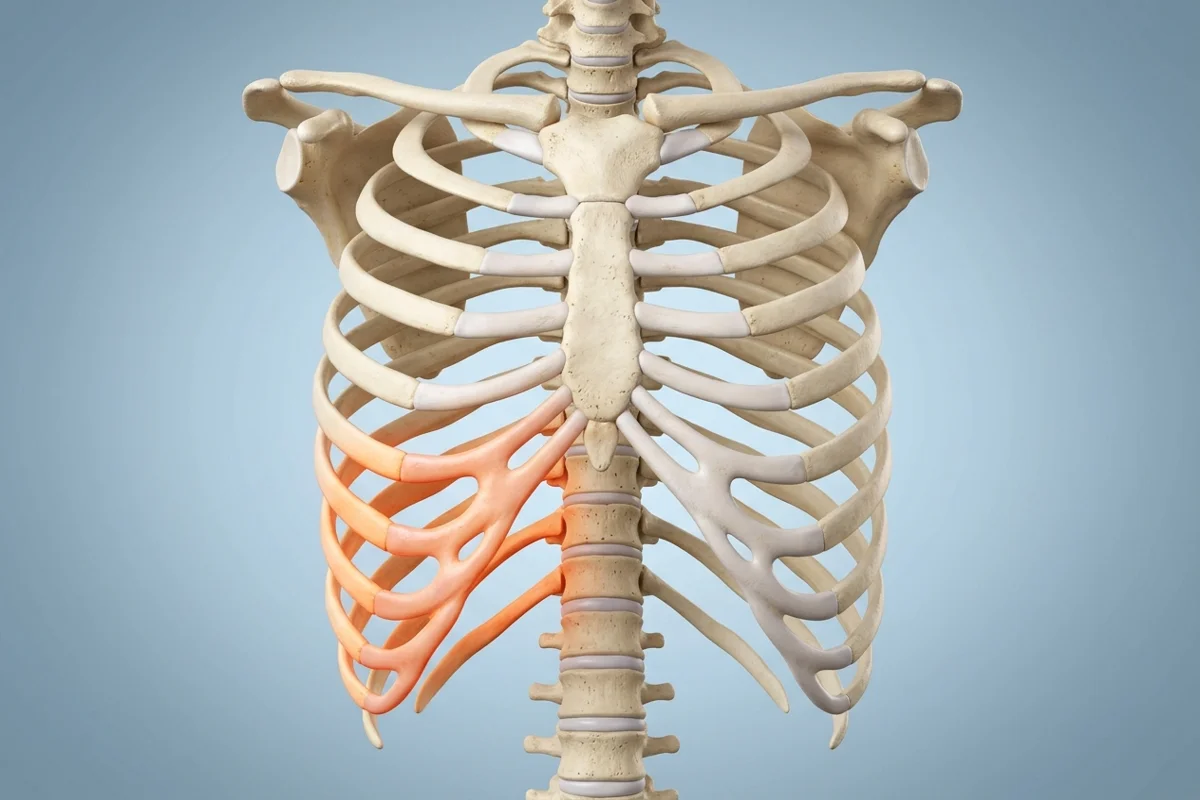 Anatomické znázornění hrudního koše a pravého podžebří