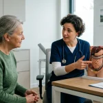 Zánět střev příznaky — Jak poznat infekci a IBD | Mico Medical 25 Lékařka vysvětluje pacientce příznaky zánětu střev na anatomickém modelu